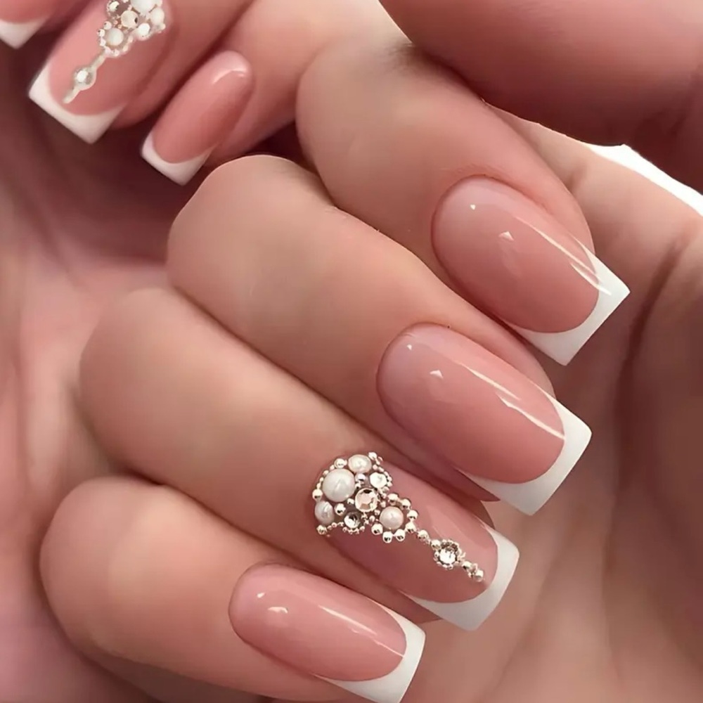 Press-On Nails with Adhesives Jelly Tabs French White Tip